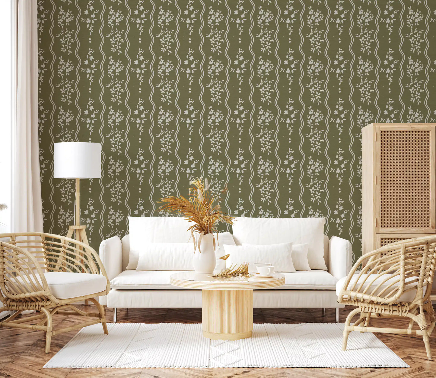 Olive Meadow Wavy Stripe Wallpaper Wallpaper⁠