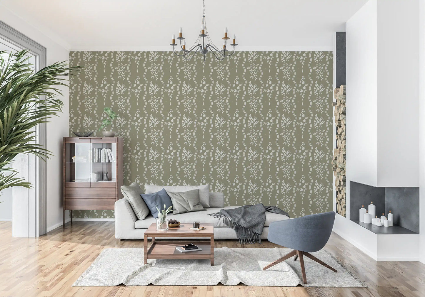 Olive Meadow Wavy Stripe Wallpaper Wallpaper⁠