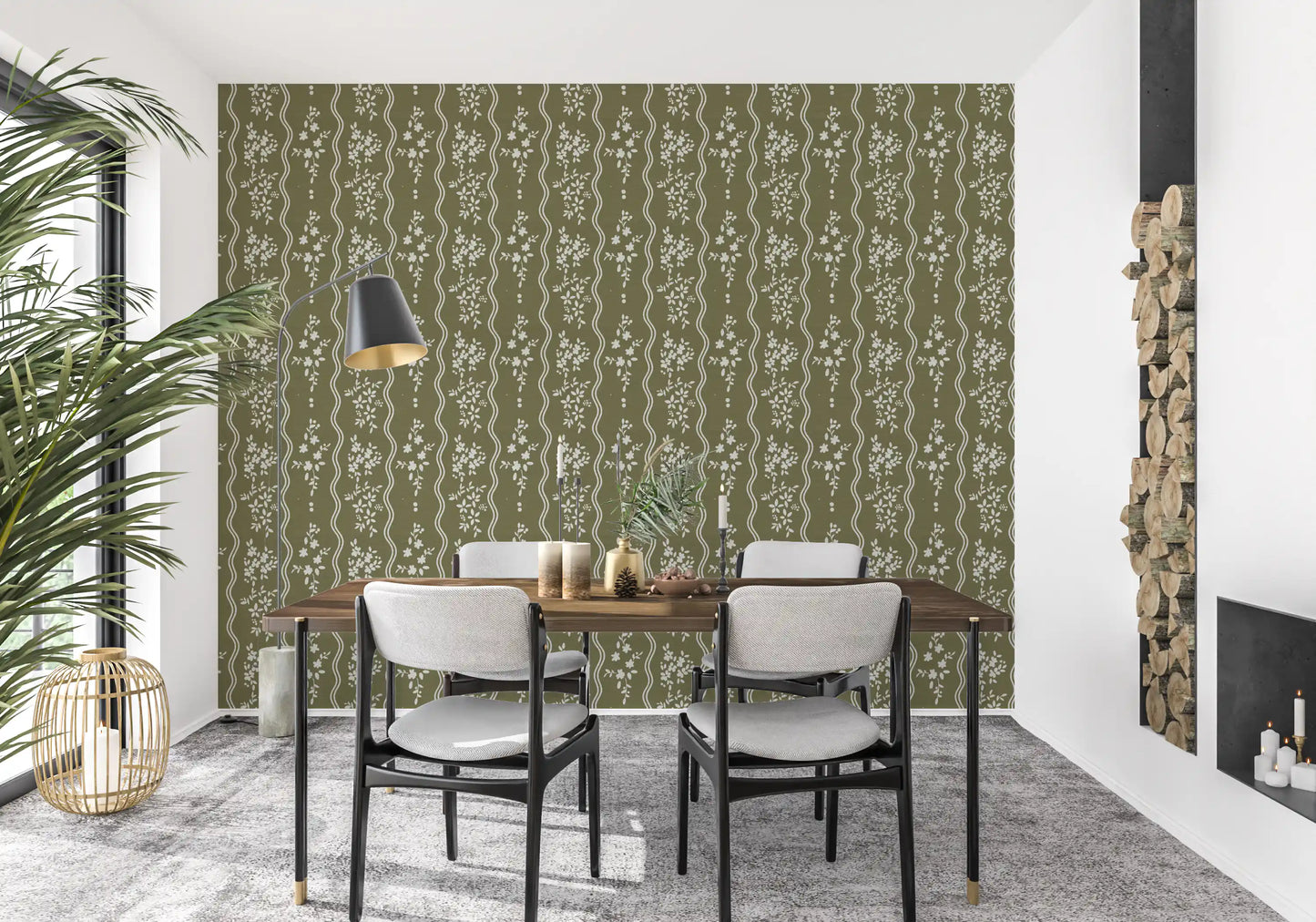 Olive Meadow Wavy Stripe Wallpaper Wallpaper⁠