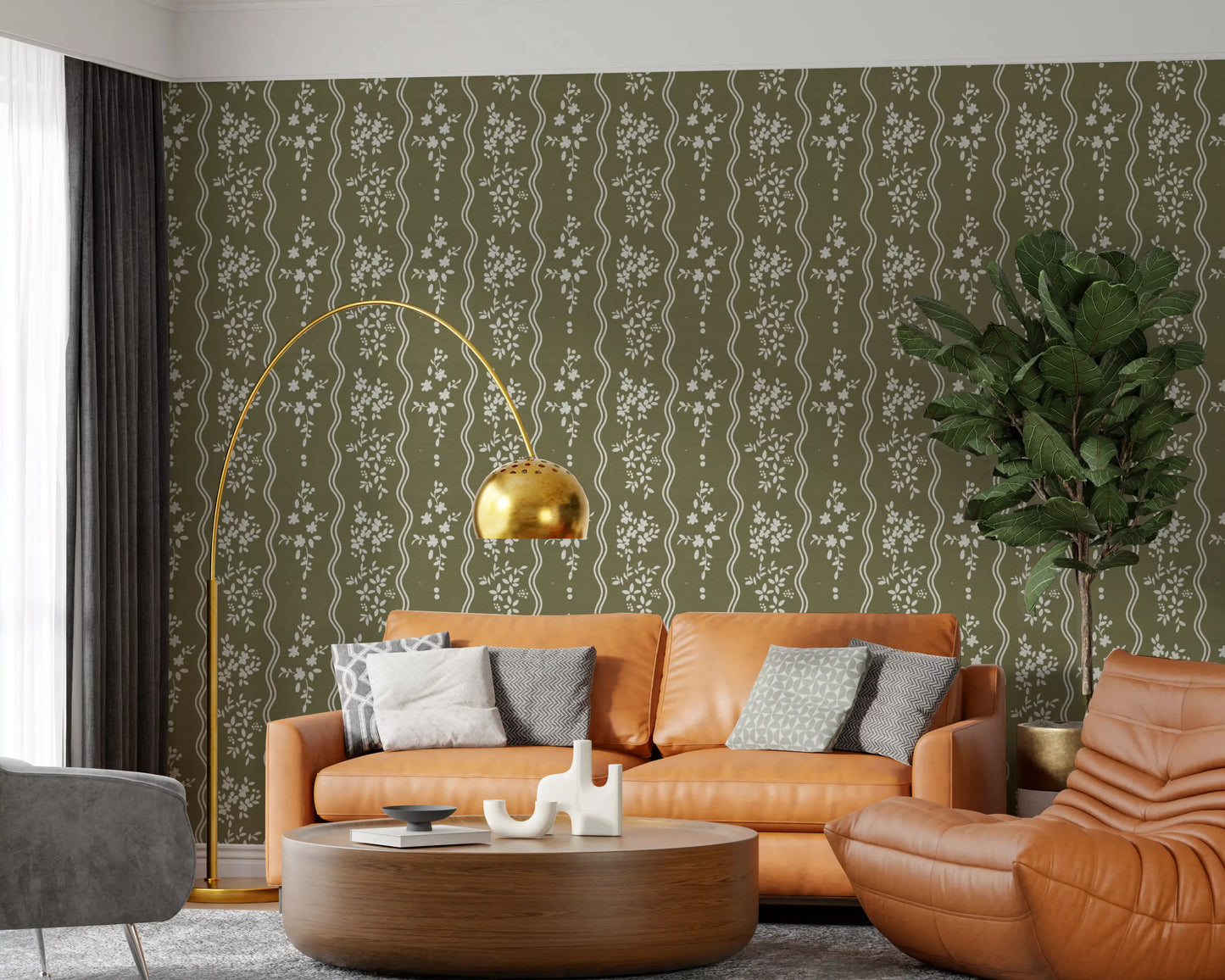 Olive Meadow Wavy Stripe Wallpaper Wallpaper⁠