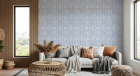 Soft Blue Dainty Floral and Wavy Stripe Wallpaper Wallpaper⁠