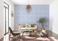 Soft Blue Dainty Floral and Wavy Stripe Wallpaper Wallpaper⁠
