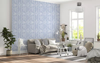 Soft Blue Dainty Floral and Wavy Stripe Wallpaper Wallpaper⁠