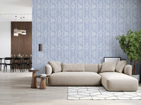 Soft Blue Dainty Floral and Wavy Stripe Wallpaper Wallpaper⁠