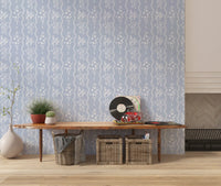 Soft Blue Dainty Floral and Wavy Stripe Wallpaper Wallpaper⁠
