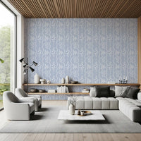 Soft Blue Dainty Floral and Wavy Stripe Wallpaper Wallpaper⁠