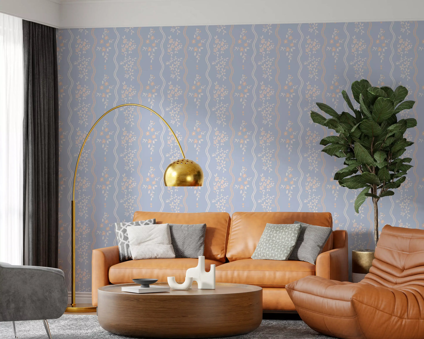 Wavy Stripe and Dainty Wildflower Wallpaper Wallpaper⁠