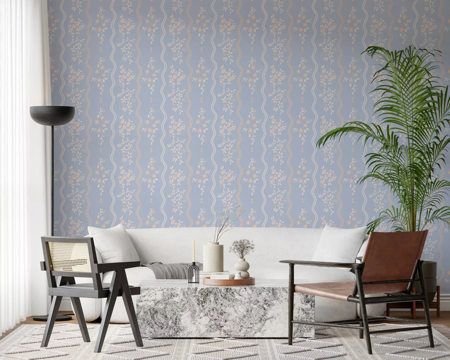 Wavy Stripe and Dainty Wildflower Wallpaper Wallpaper⁠