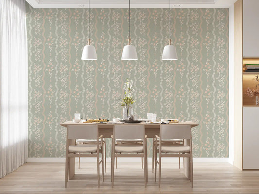 Sweet Sage and Blush Cottage Stripe Wallpaper Wallpaper⁠