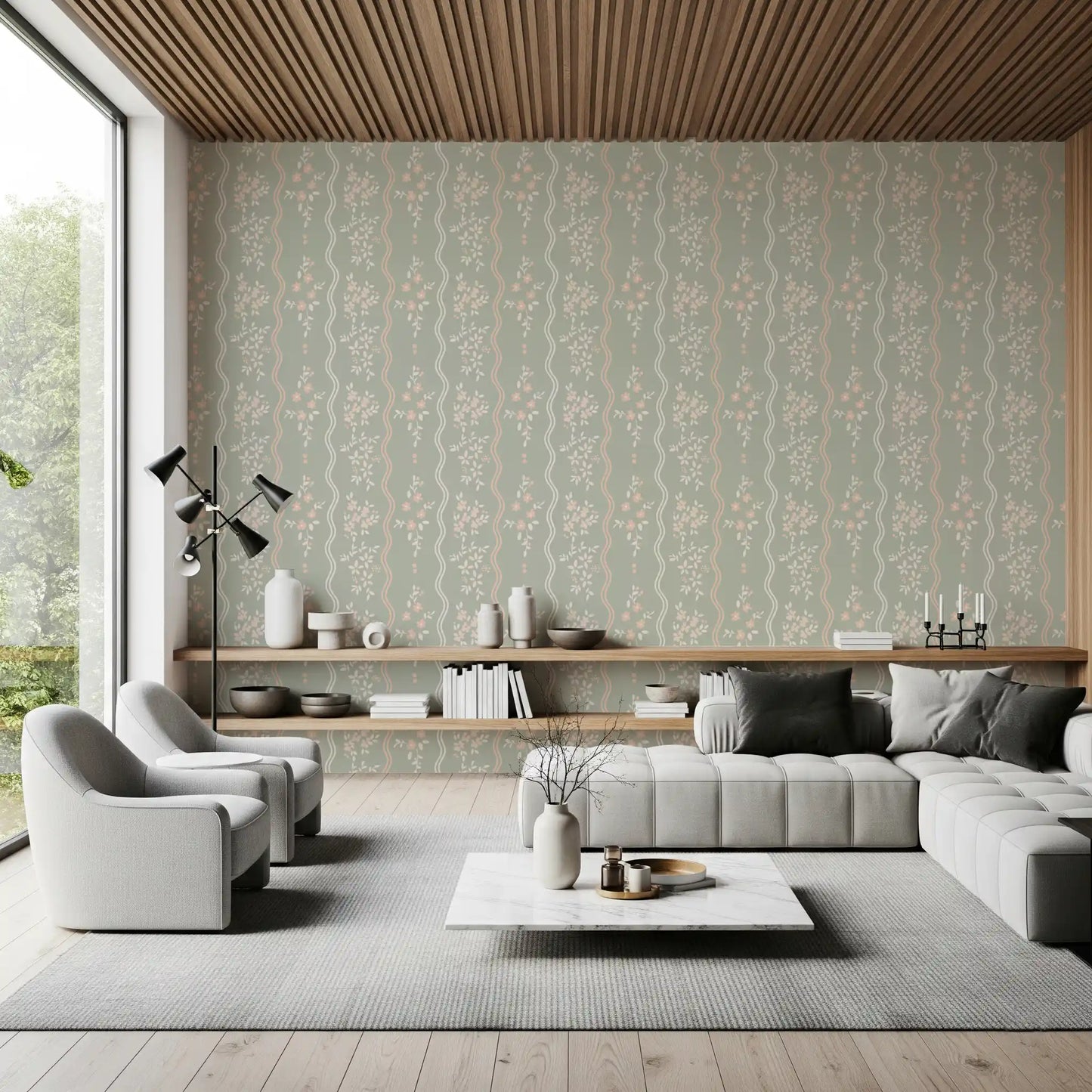 Sweet Sage and Blush Cottage Stripe Wallpaper Wallpaper⁠