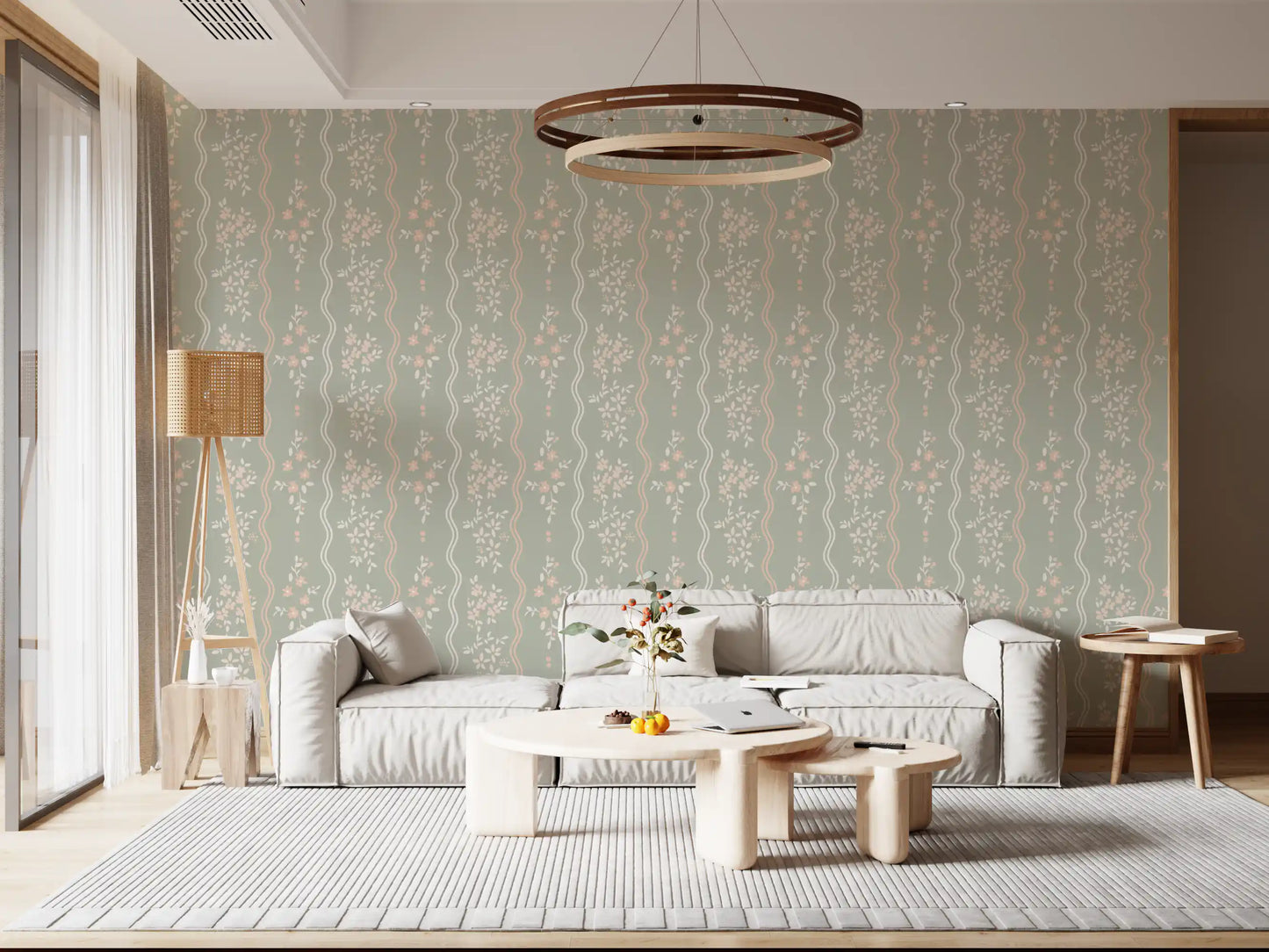 Sweet Sage and Blush Cottage Stripe Wallpaper Wallpaper⁠