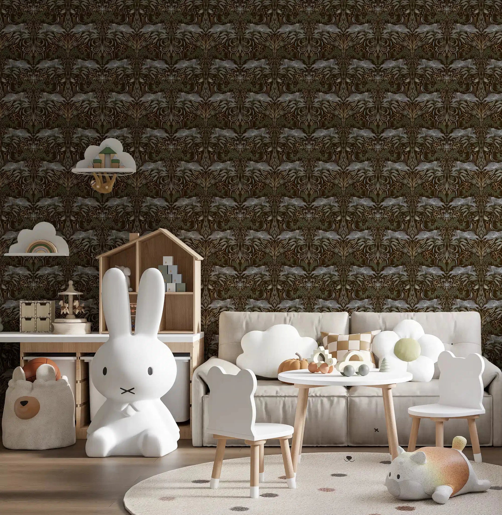 Nursery wrapped in Enchanted Forest Lynx Tapestry Wallpaper, brown and gold GD10743
