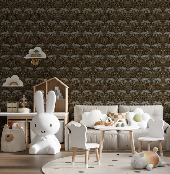 Nursery wrapped in Enchanted Forest Lynx Tapestry Wallpaper, brown and gold GD10743
