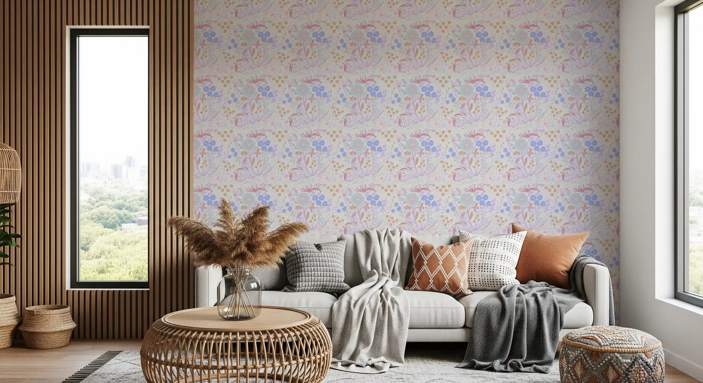 Whimsical Pastel Meadow Floral Wallpaper Wallpaper⁠
