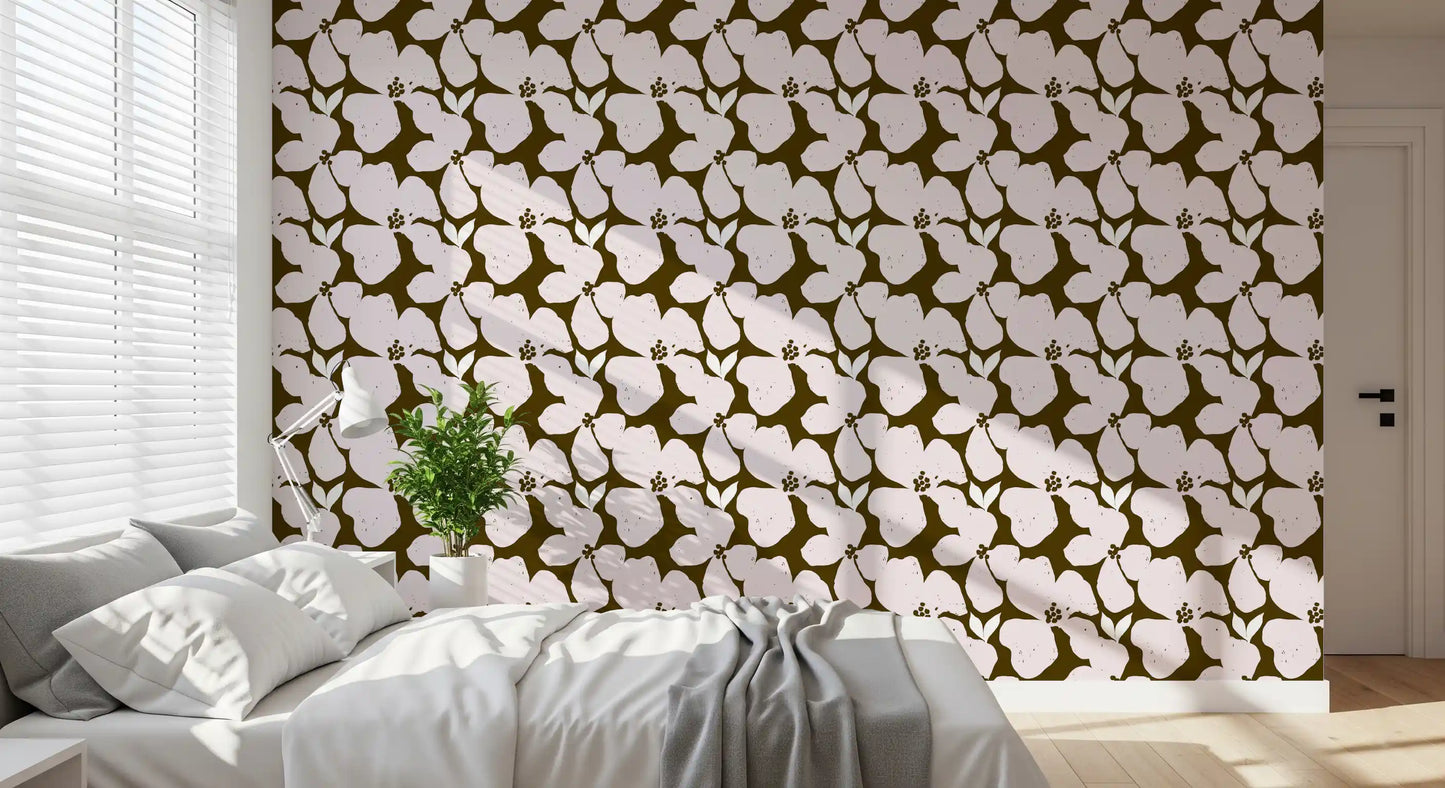 Earthy Olive and Blush Bold Floral Wallpaper Wallpaper⁠