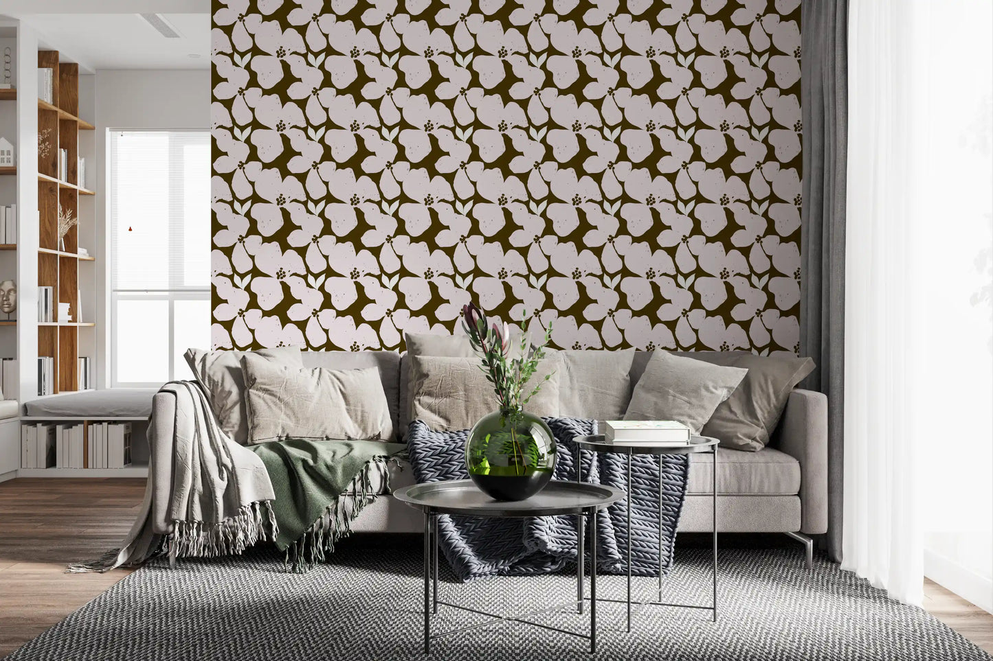 Earthy Olive and Blush Bold Floral Wallpaper Wallpaper⁠