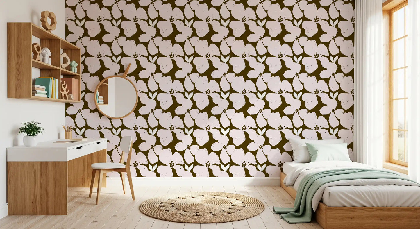 Earthy Olive and Blush Bold Floral Wallpaper Wallpaper⁠