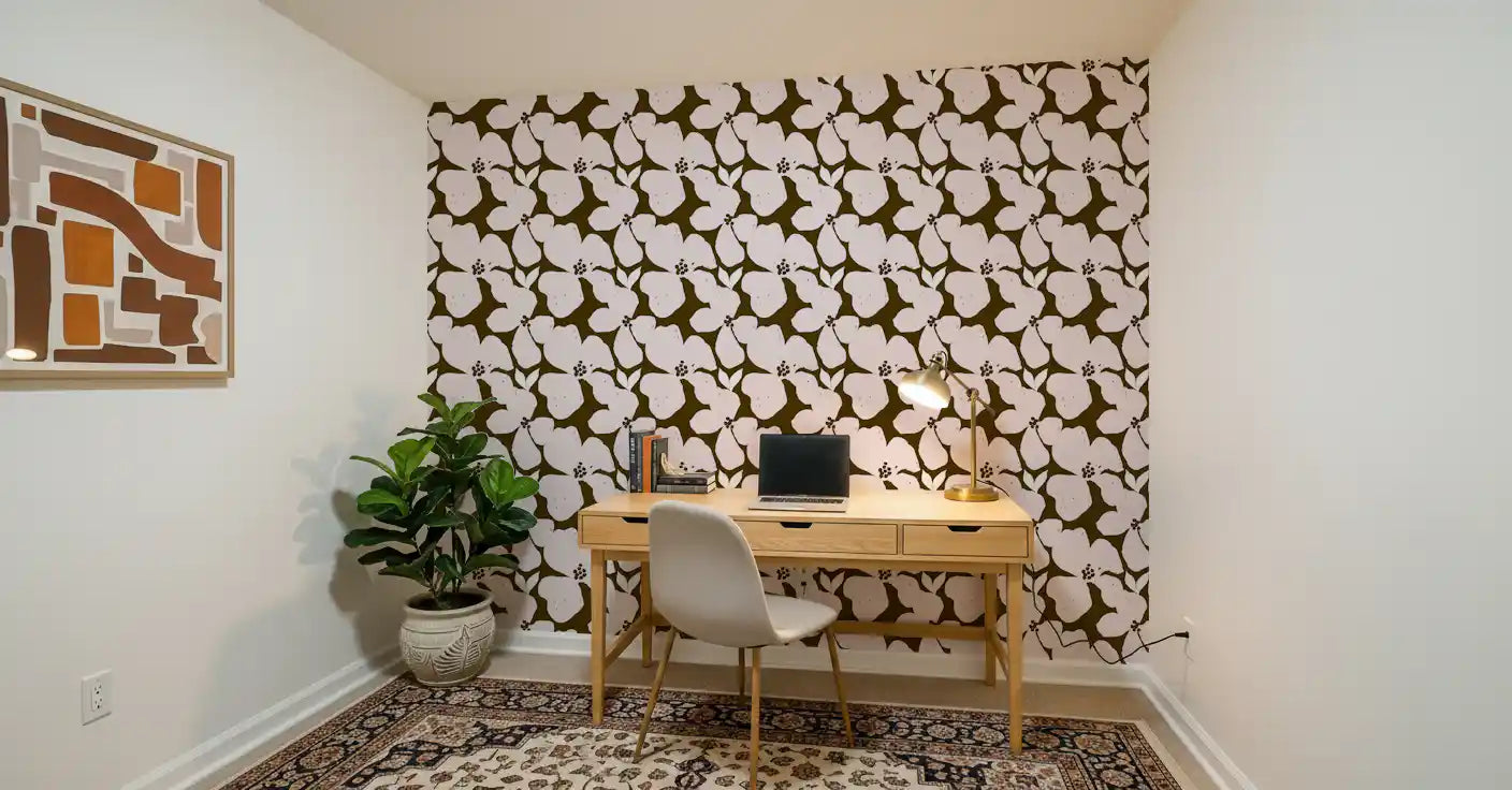 Earthy Olive and Blush Bold Floral Wallpaper Wallpaper⁠