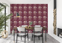Midnight Wildflower Meadow on Red Wallpaper⁠