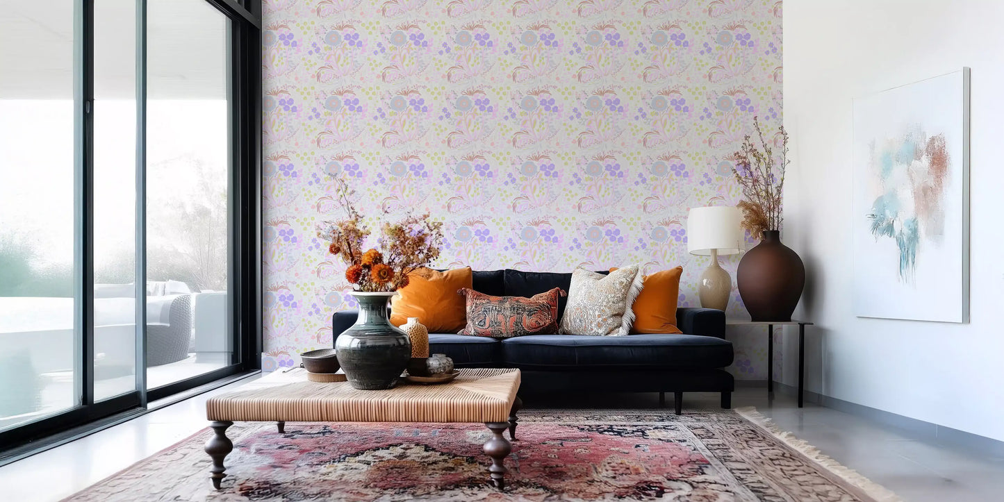 Whimsical Pastel Meadow Floral Wallpaper Wallpaper⁠