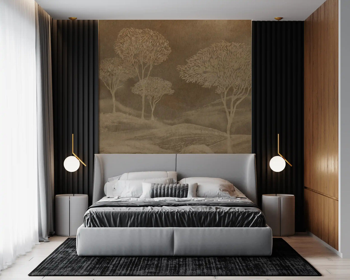 Rustic Sepia Hills Landscape Wallpaper Wall Mural