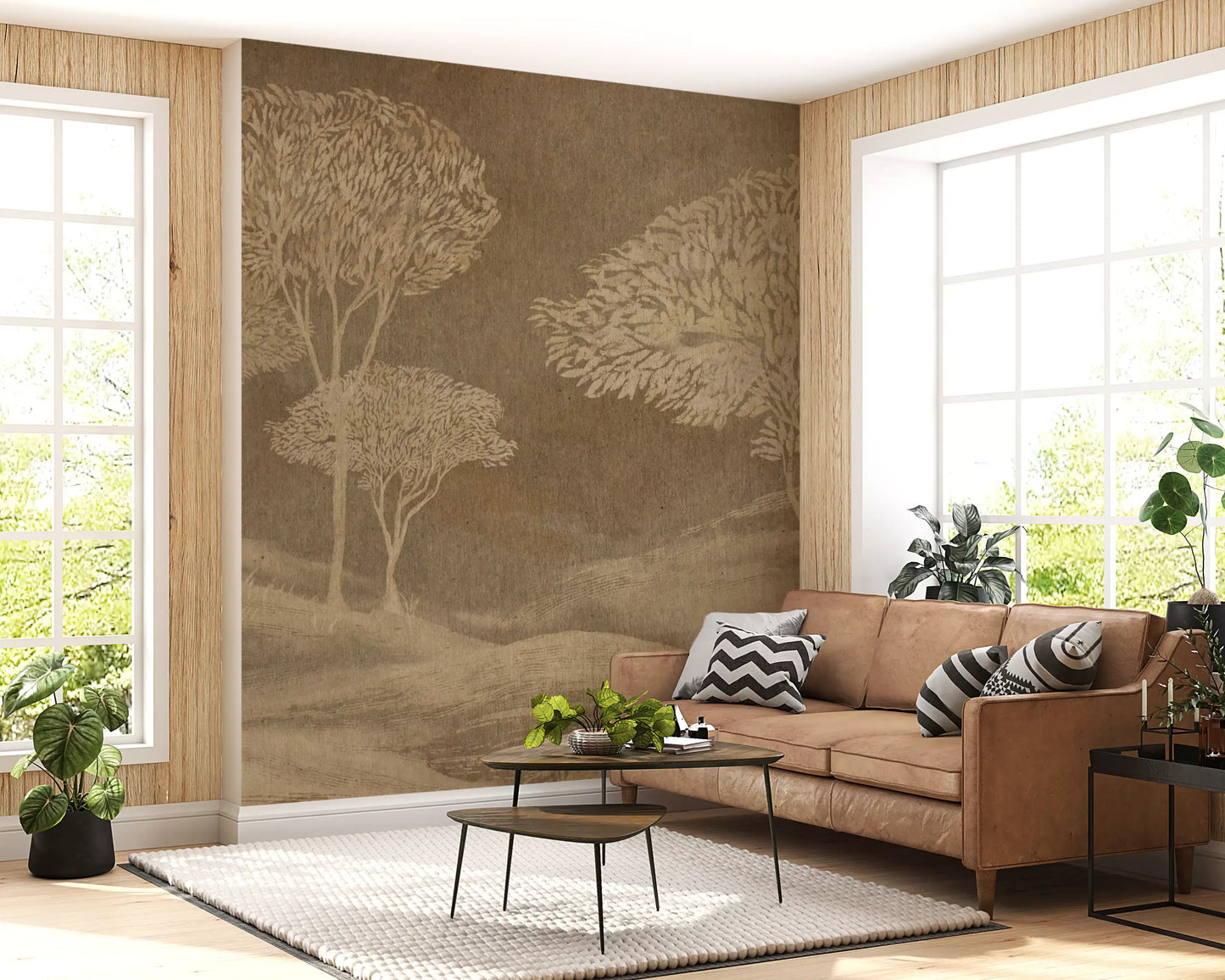 Rustic Sepia Hills Landscape Wallpaper Wall Mural