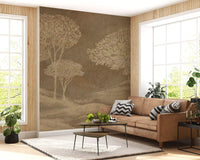 Rustic Sepia Hills Landscape Wallpaper Wall Mural