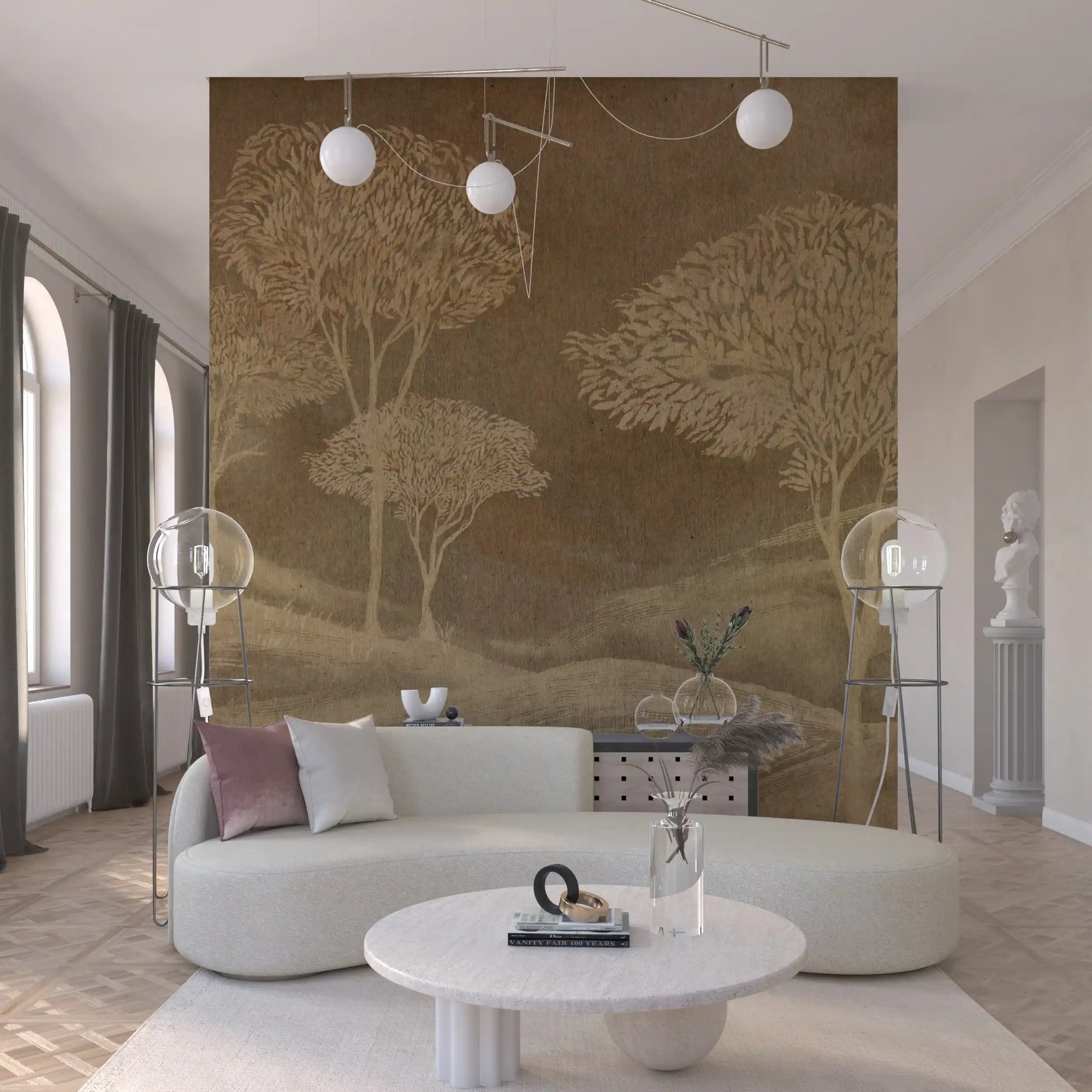 Sepia hills landscape wall mural warming a relaxed living room GD10767
