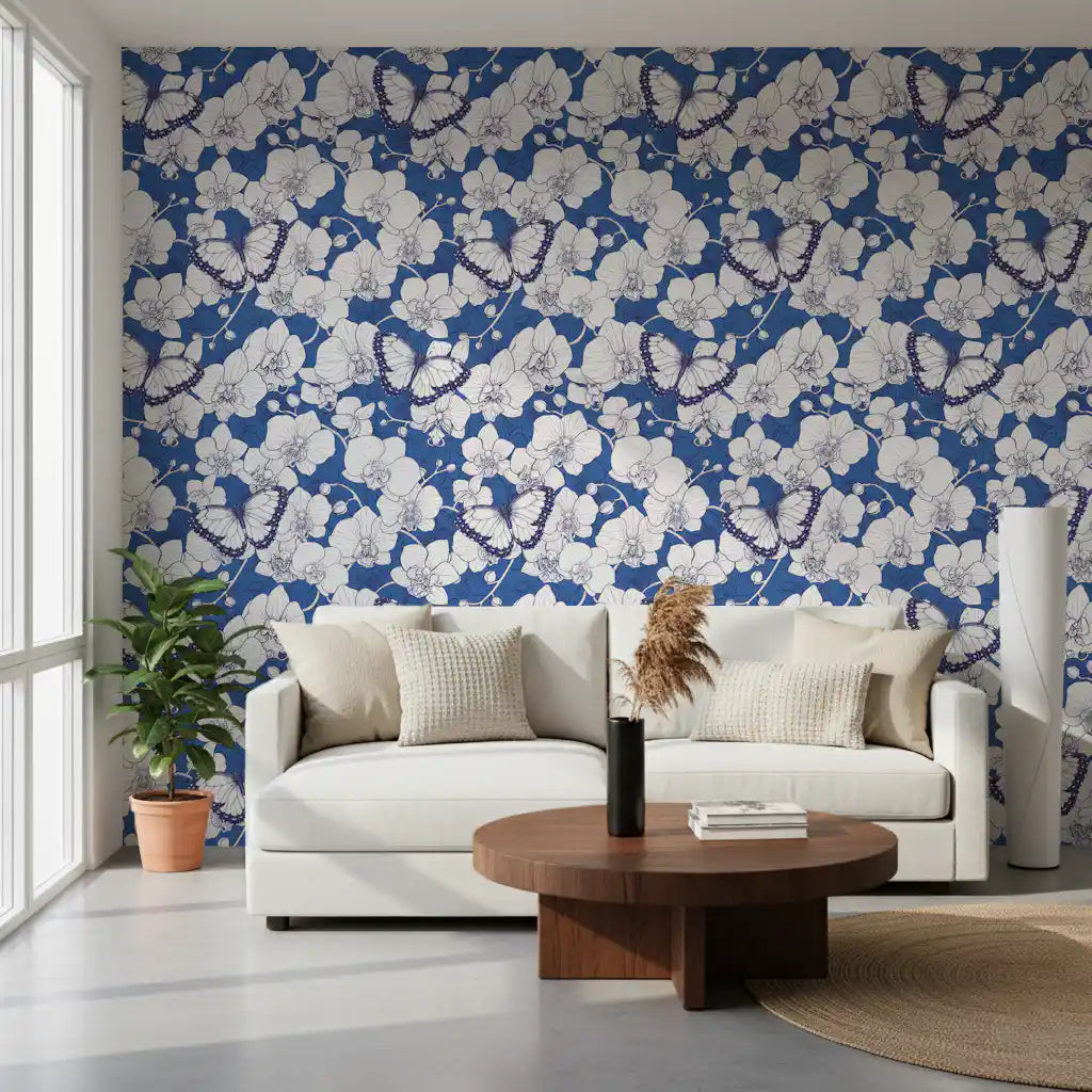 Botanical Orchid Garden with Butterflies Wallpaper⁠
