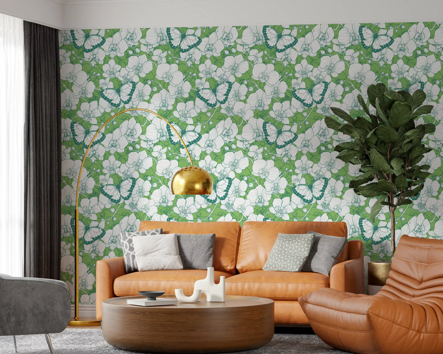 Botanical Orchid Garden with Butterflies 2 Wallpaper⁠