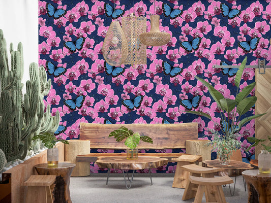 Botanical Orchid Garden with Butterflies 3 Wallpaper⁠
