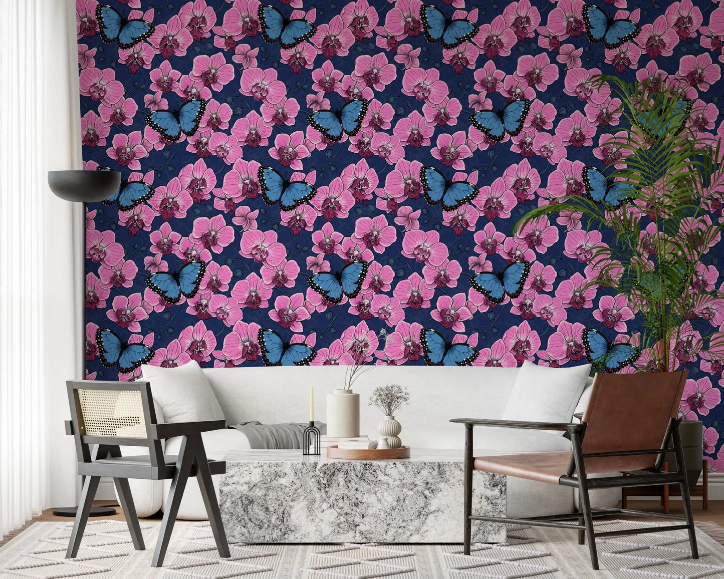 Botanical Orchid Garden with Butterflies 3 Wallpaper⁠