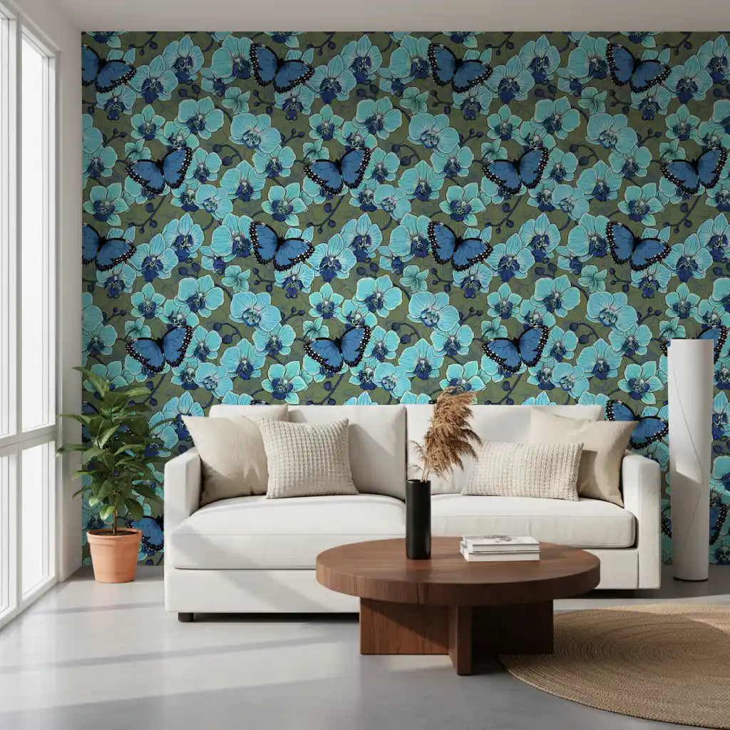 Botanical Orchid Garden with Butterflies 4 Wallpaper⁠