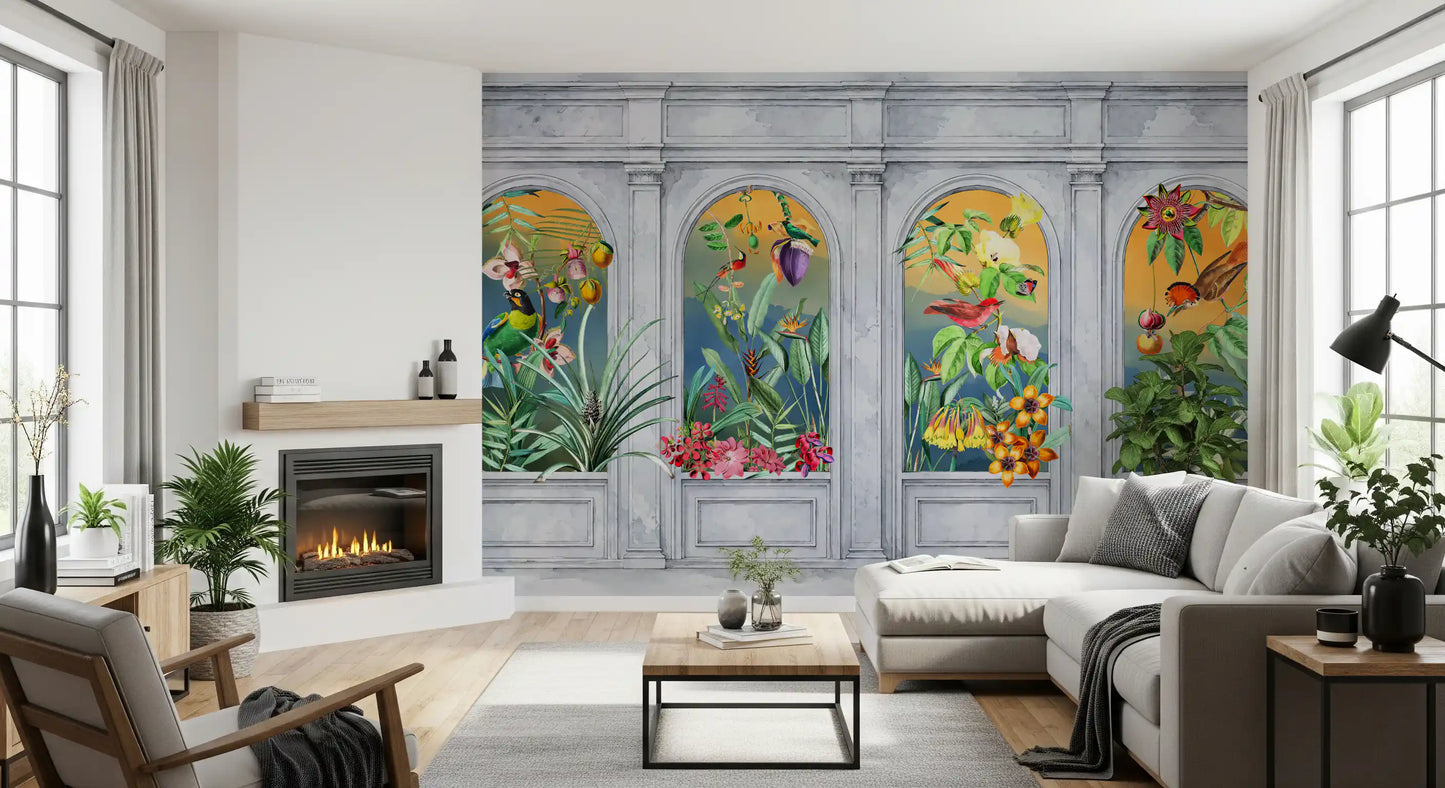 Vintage Tropical Colonnade Mural Wall Mural