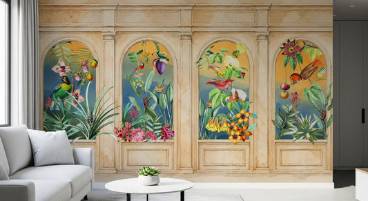 Vintage Archway Tropical Birds Wall Mural