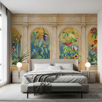 Vintage Archway Tropical Birds Mural Wall Mural