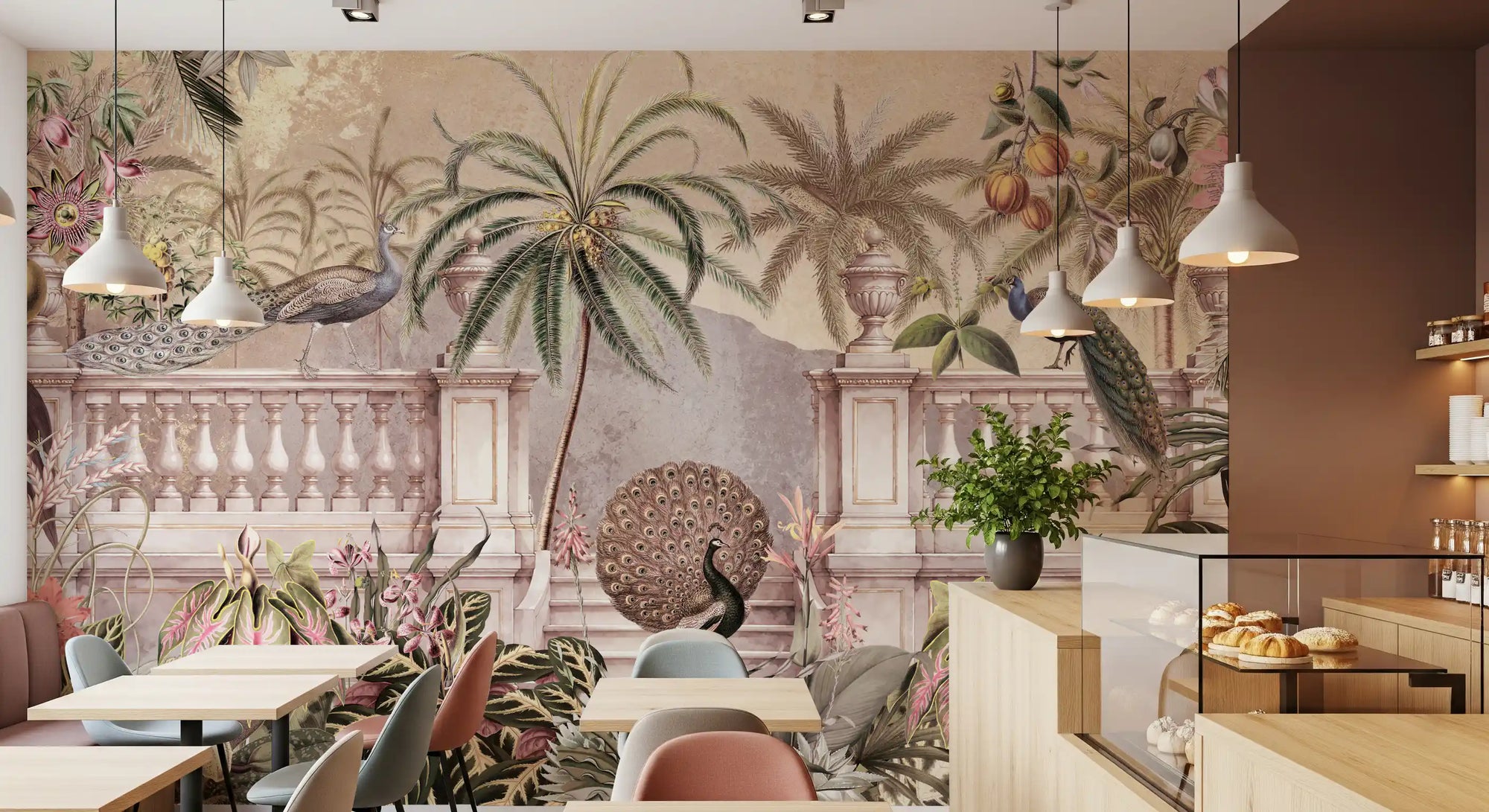 Royal Peacock Garden wall mural giving a Cafe a palace feel GD10781
