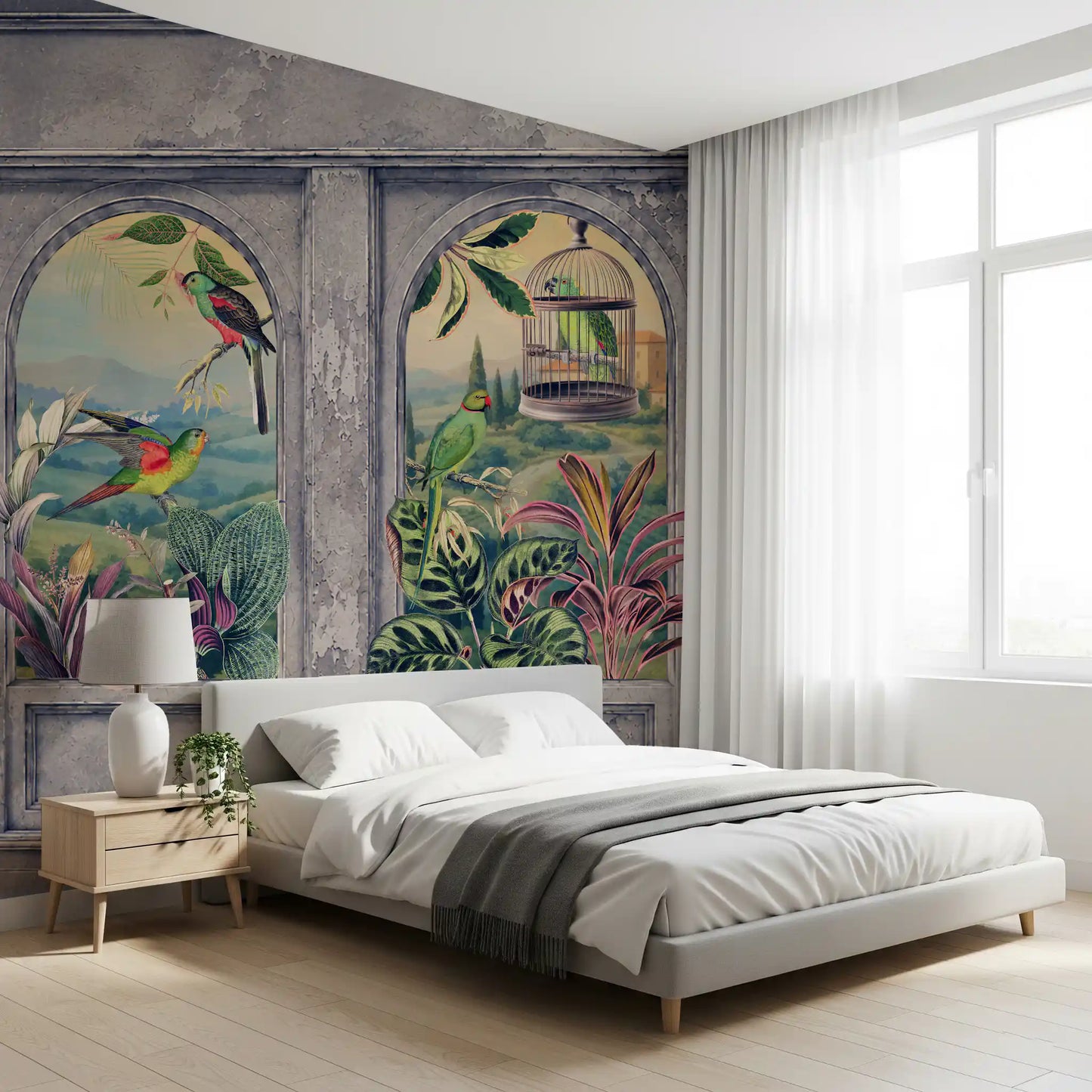 Vintage Archways and Tropical Birds Scenic Wallpaper 1 Wall Mural