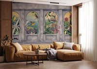 Vintage Archways and Tropical Birds Scenic Wallpaper 1 Wall Mural