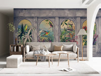 Vintage Archways and Tropical Birds Scenic Wallpaper 1 Wall Mural