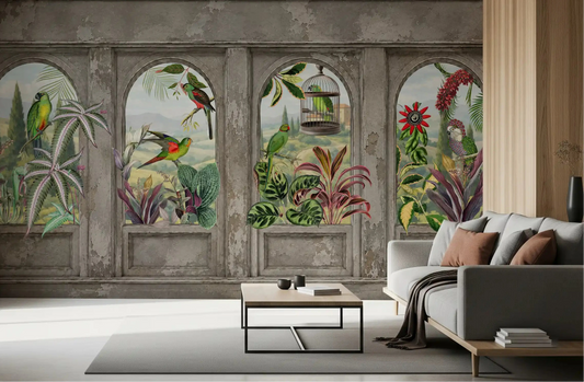Antique Aviary Arched wall mural warming a Living room GD10798