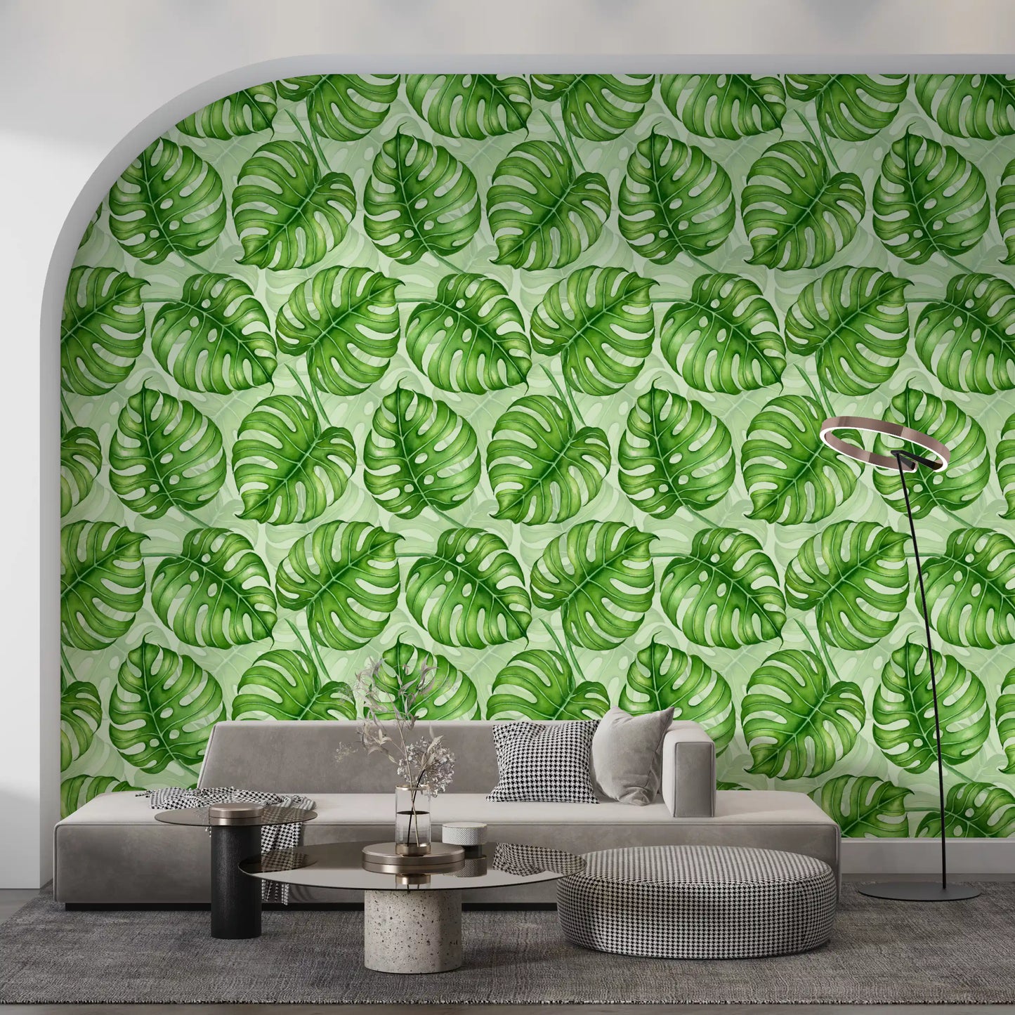 Monstera watercolor  in green Wallpaper⁠