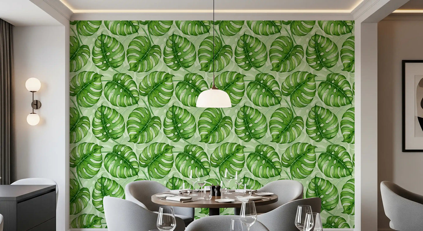 Monstera watercolor  in green Wallpaper⁠