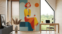 Geometric arches and a full orange circle frame the Chic Moment wall mural GD10804
