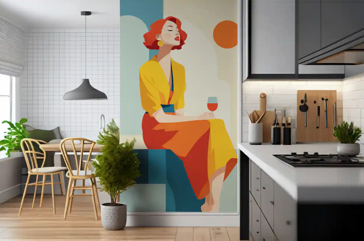 A Kitchen and dining room  gains a bold focus from the Deco Moment wall mural GD10804