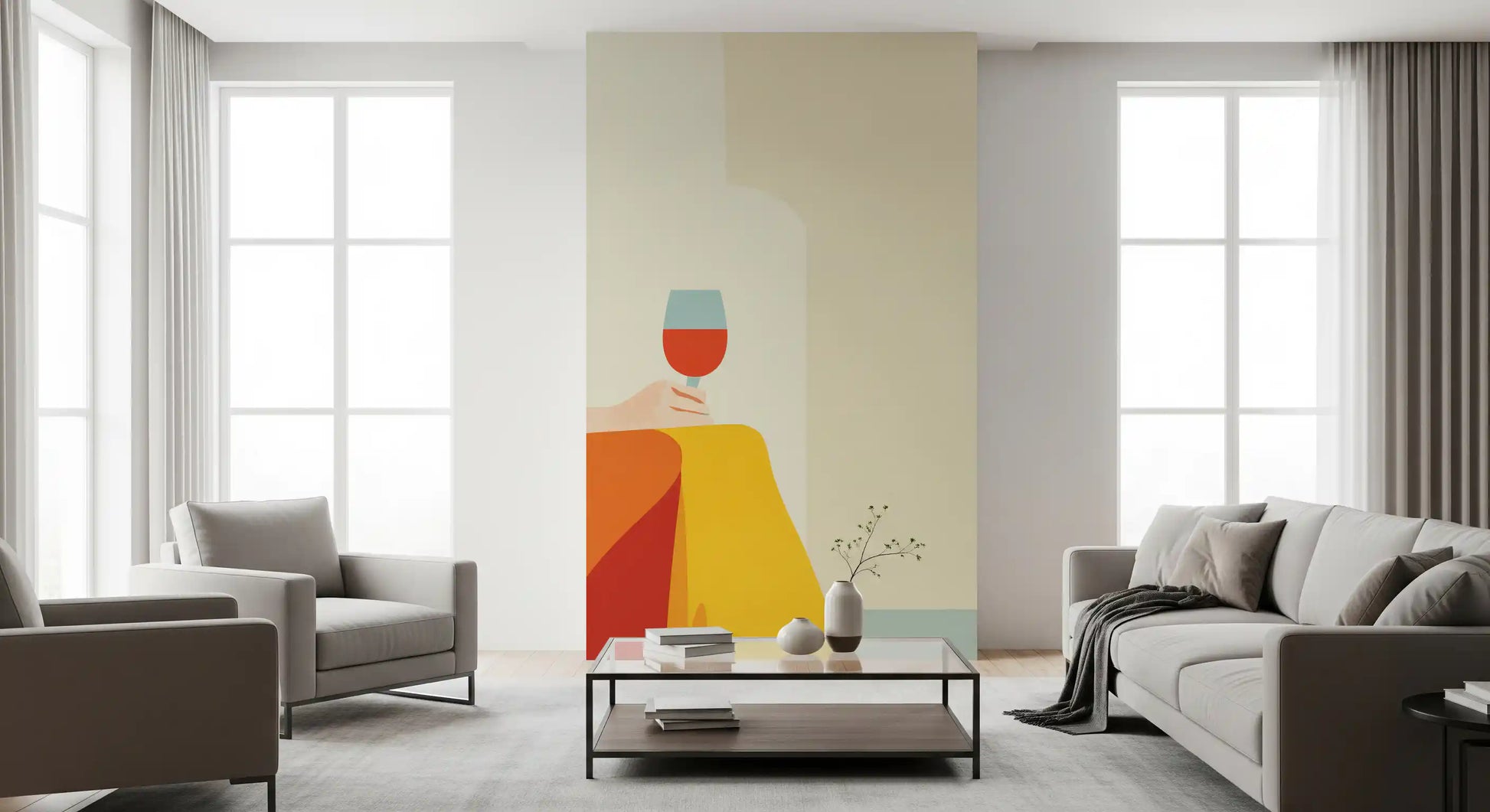 Teal, blue and cream blocks build the backdrop of this Moment wall mural GD10804
