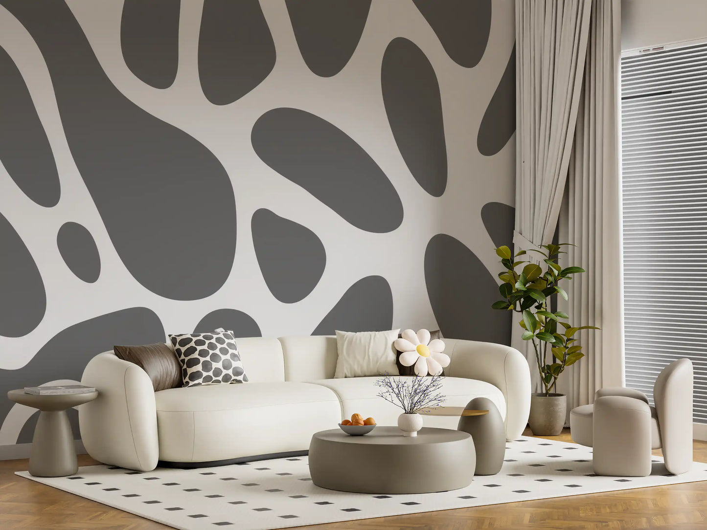 Muted gray forms calm a small Living room, Organic Fluid Shapes wall mural GD10805