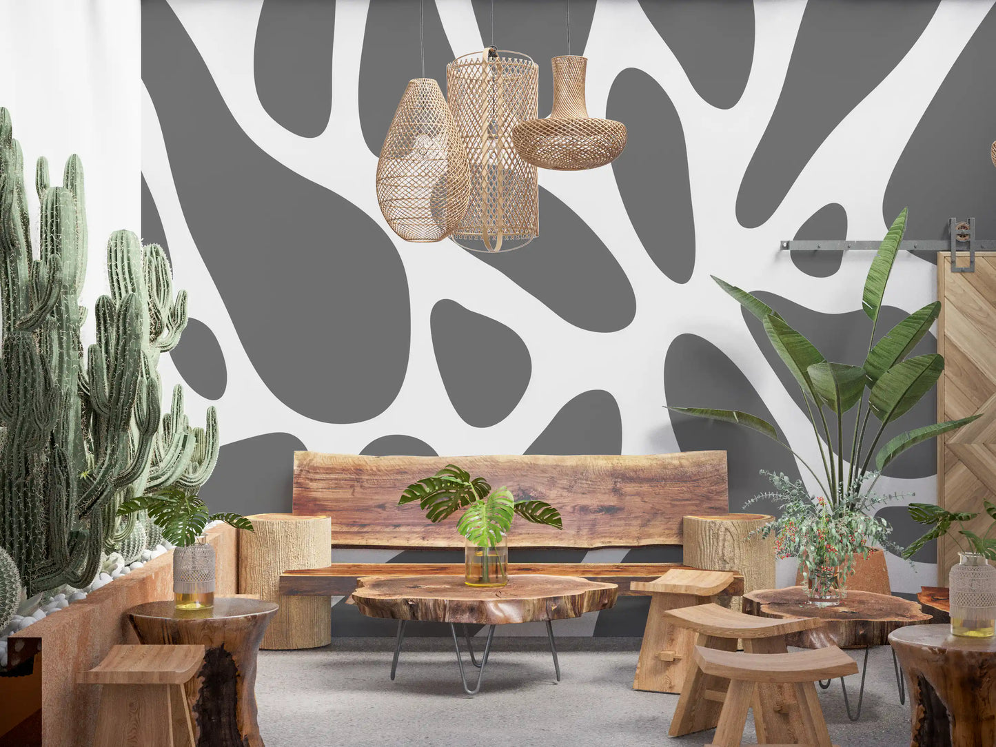 Two tones of gray build up the Organic Fluid wall mural, GD10805
