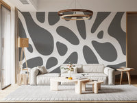 Warm Living room styled with organic fluid shapes, gray wall mural GD10805
