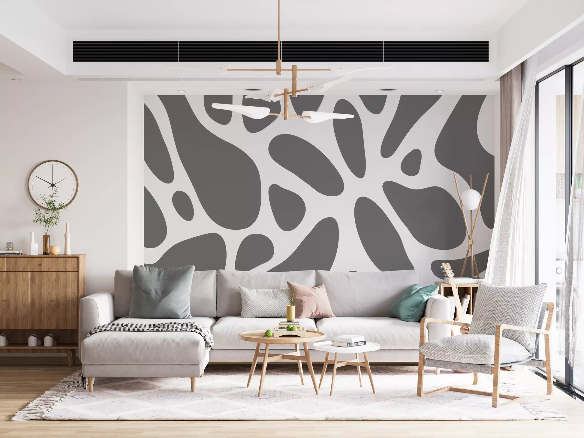 Rounded gray masses fill the Abstract Organic Fluid Shapes wall mural, GD10805
